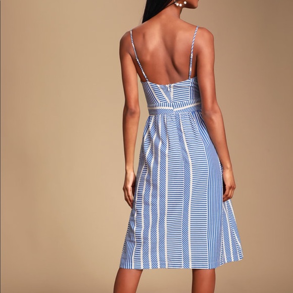 NWOT Lush World Wonder Blue Stripe Tie-front Midi Dress XS - Picture 3 of 11